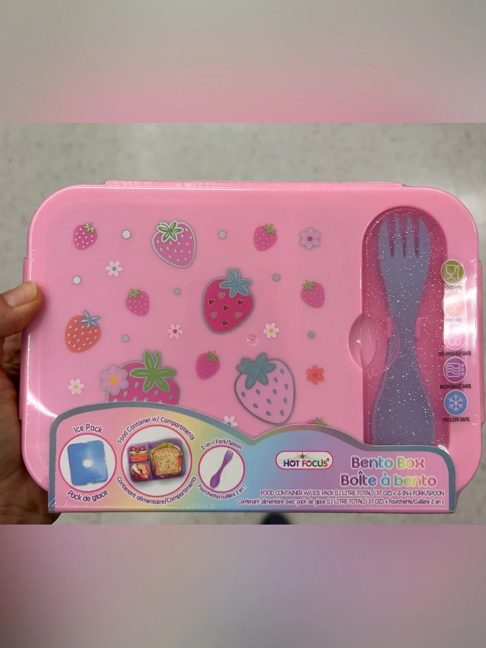 Pink Strawberry Bento Box with fork